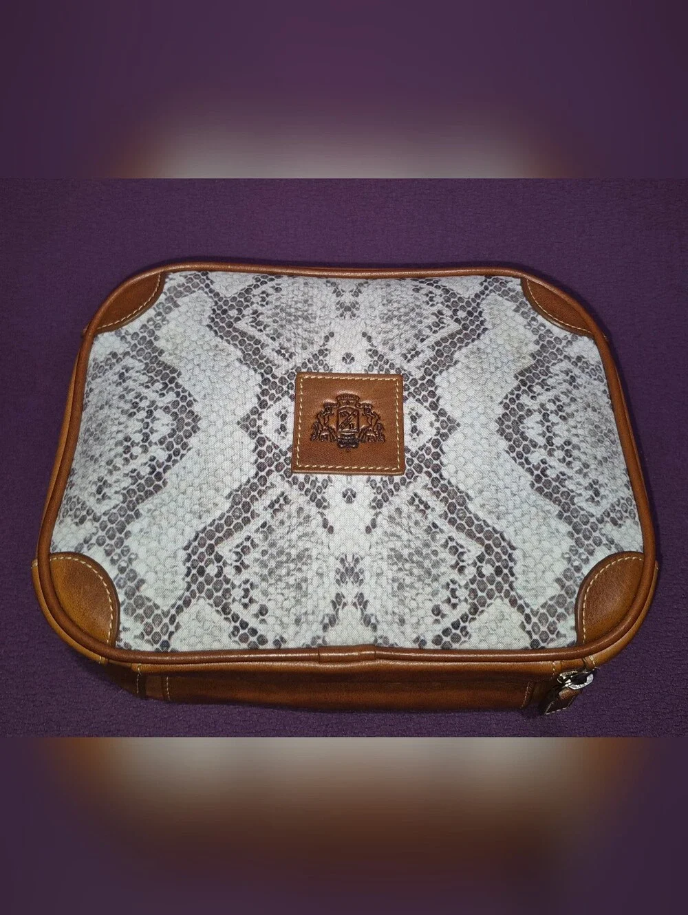 🔥Barrington Edward Jones Snakeskin Tan Leather Cosmetic Toiletry Zip Bag Travel